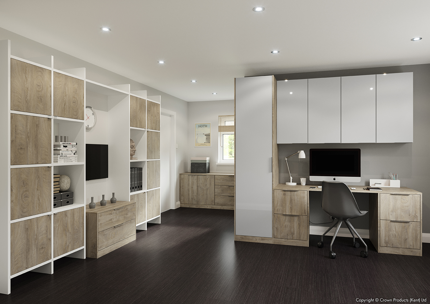 home office furniture-in-bickley_CROWN Textura EndGrainOak_Furore GreySilk_limitless kitchens